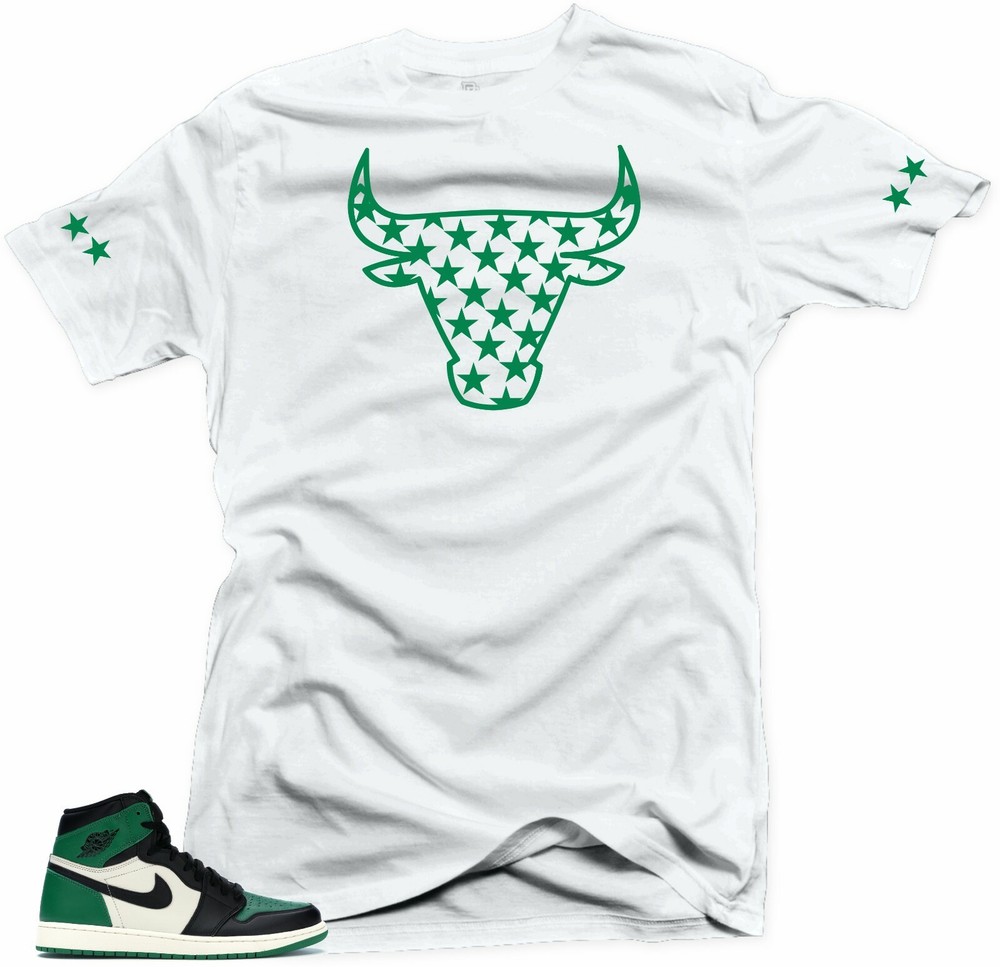 Shirt to Match Jordan Retro 1 Pine Green 2020- Bull Stars White