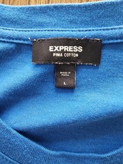Express Blue & Pink Floral Embroidered T-Shirt Large Pima Cotton