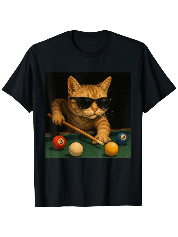 Funny Cat Playing Pool Billiards in Lounge T-Shirt