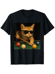 Funny Cat Playing Pool Billiards in Lounge T-Shirt