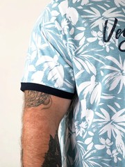 D555 Duke Big Mens T-Shirt Venice Beach Print Ribbed Trims Blue 2XL-6XL (601917)