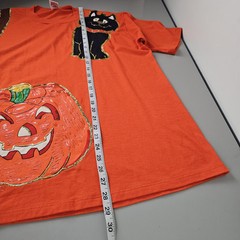 Jerzees Vintage Orange Halloween Applique Painted Black Cat T Shirt Size XL USA