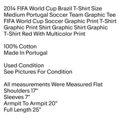 2014 FIFA World Cup Brazil T-Shirt Size Medium Portugal Soccer Team Graphic Tee