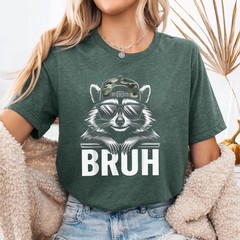 Bruh Raccoon Camo Hat T-Shirt Funny Raccoon Meme Shirt Youth Trash Racoon Tee