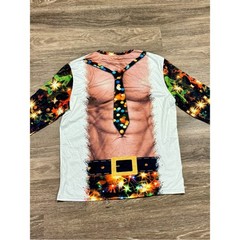 Funny Muscle Santa Christmas Long Sleeve Shirt 2XL 3D Print Ugly Xmas Tee