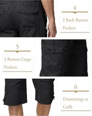 MAGCOMSEN Men’s Below Knee Long Shorts Cotton Work 3/4 Cargo Capris 40, Black
