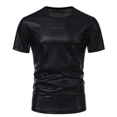 Men’s party stage glossy short sleeved round neck T-shirt