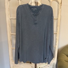 Lucky Brand Mens XXL Long Sleeve Henley Shirt Light Blue Knit Pullover Casual