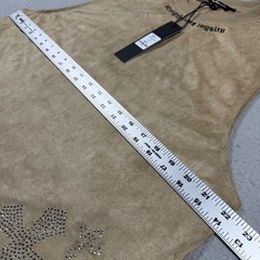 Fashion Nova Men Studded Cross Faux Suede Tee Stone Tan Sleeveless Shirt Large