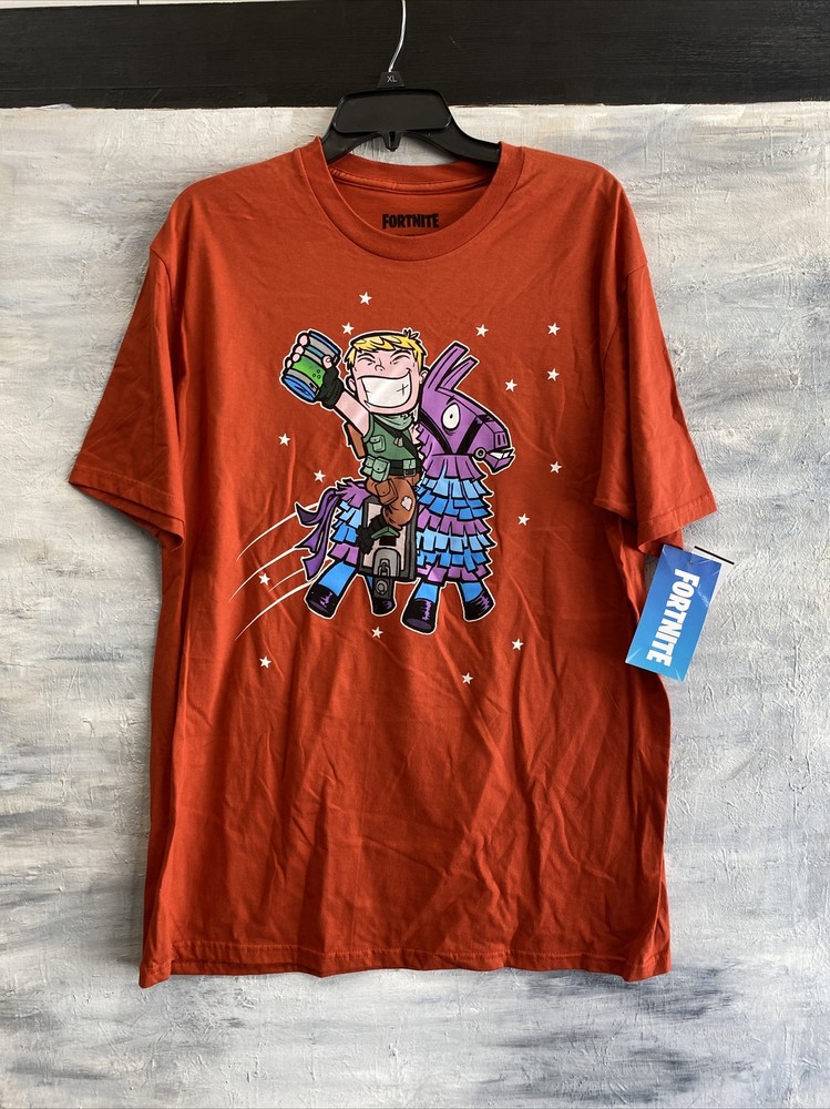 NEW! FORTNITE ‘Jonsey Default & Loot Llama’ 100% Cotton T-shirt, L XL – Orange