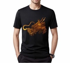 Fashion Trend Dragon Hot Diamonds Rhinestones Black Summer Luxury Men T-Shirt