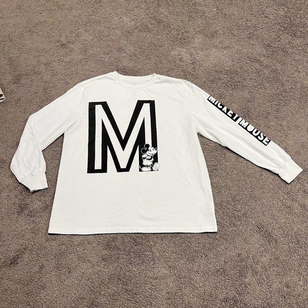 Disney Mickey Mouse Graphic Long Sleeve Crewneck T-Shirt Men’s XL White Tee