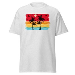 Retro Sunset Palm Trees T-Shirt, nature beach travel vacation ocean island