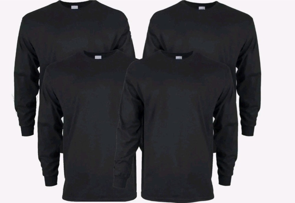 Gildan Adult Ultra Cotton Long Sleeve T-Shirt G2400 Black (4 Pack) LARGE ONLY