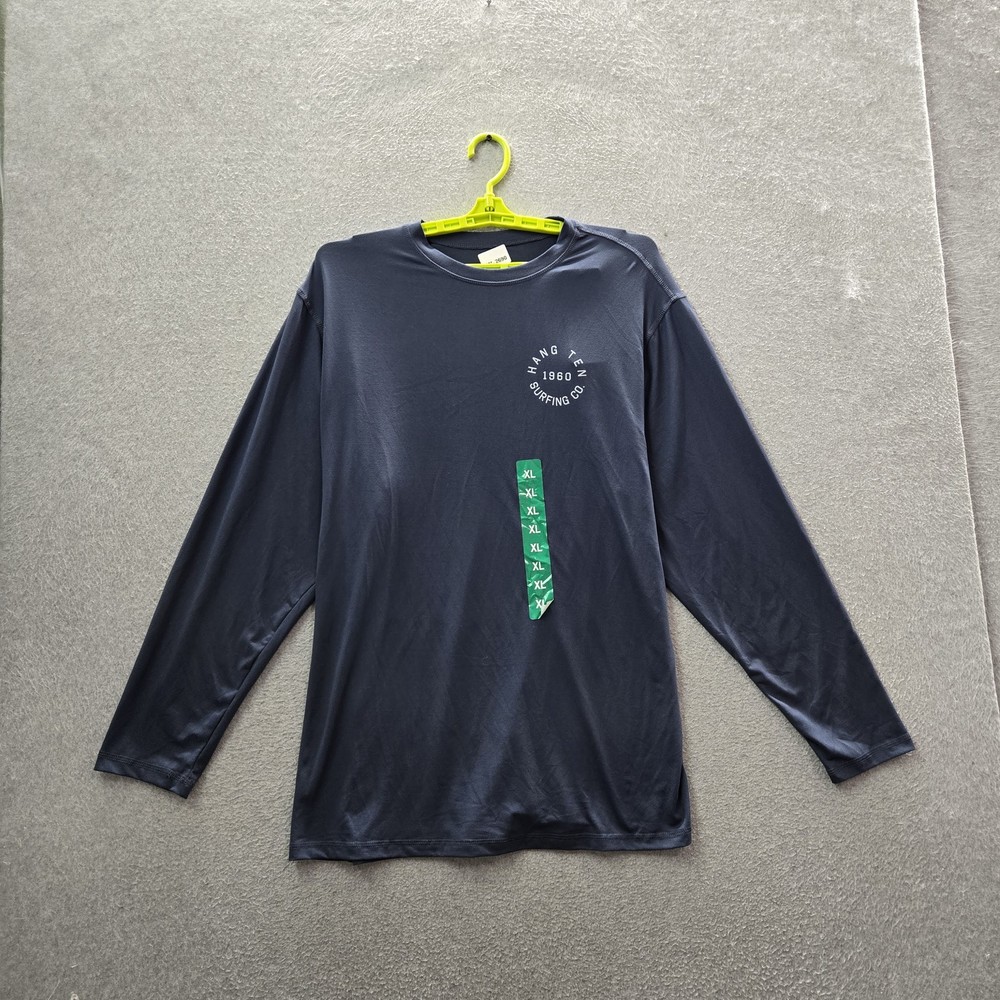 Hang Ten Men Shirt XL Navy Surfing Co Logo Activewear Long Sleeve NWT