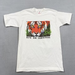 Vintage Eye On Survival Tiger Shirt Mens Medium White Fruit Of The Loom 1990s
