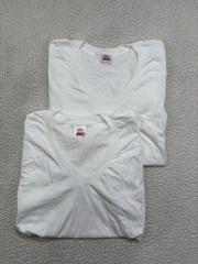 2 Vtg BVD Mens White V Neck T-Shirts Cotton Size Large (42-44) 90s Single Stitch