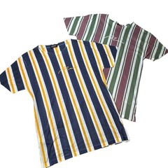 boohooMAN Mens Knit Shirt Bundle Pink Green Navy Yellow Stripe 2 Pack Medium