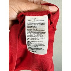 Calvin Klein Mens Red Vertical Logo Graphic Crewneck Cotton T-Shirt Size Large