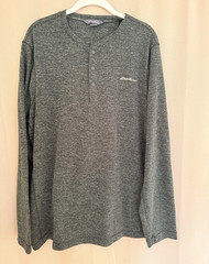 Eddie Bauer Men’s XL Regular Gray Heathered Knit Long Sleeve Henley T-Shirt