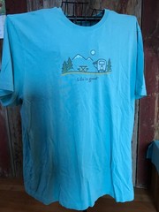 Life is good Camping mens T-Shirt turquoise blue sz TTG XXL faded………………a