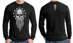 AMERICAN WARRIOR PATRIOT Long Sleeve T-Shirt ~ USA Flag Skull Tee ~ Military Vet