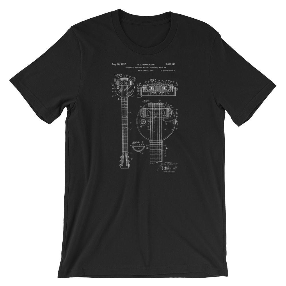 Steel Guitar Patent T-Shirt. 100% Soft Cotton Tee on Black, Red, White or Gray T