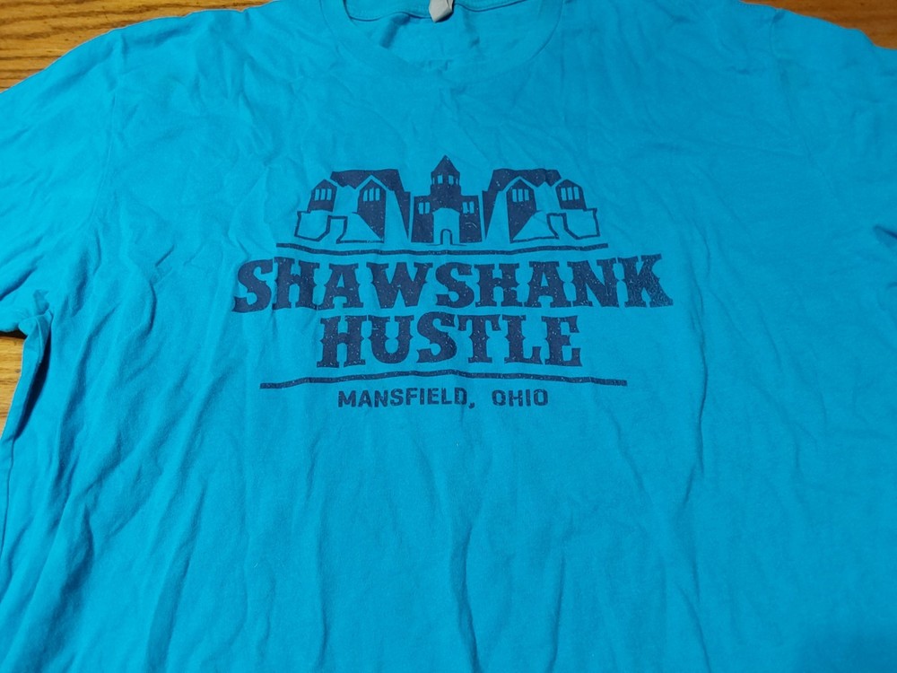 Shawshank Redemption Shawshank Hustle Marathon T Shirt Mansfield Ohio Sz XL Blue