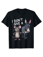 I Don’t Care Funny Donkey Mouse Cartoon Graphic T-Shirt Humor Meme Tee
