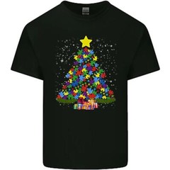 Autism Christmas Tree Autistic Awareness Mens Cotton T-Shirt Tee Top