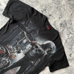 Spiral Black Grim Reaper Double Sided Graphic Print Horror Gothic Biker Tshirt S