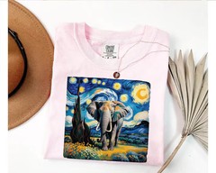 Starry Night Elephant Comfort Tee Van Gogh Inspired Art