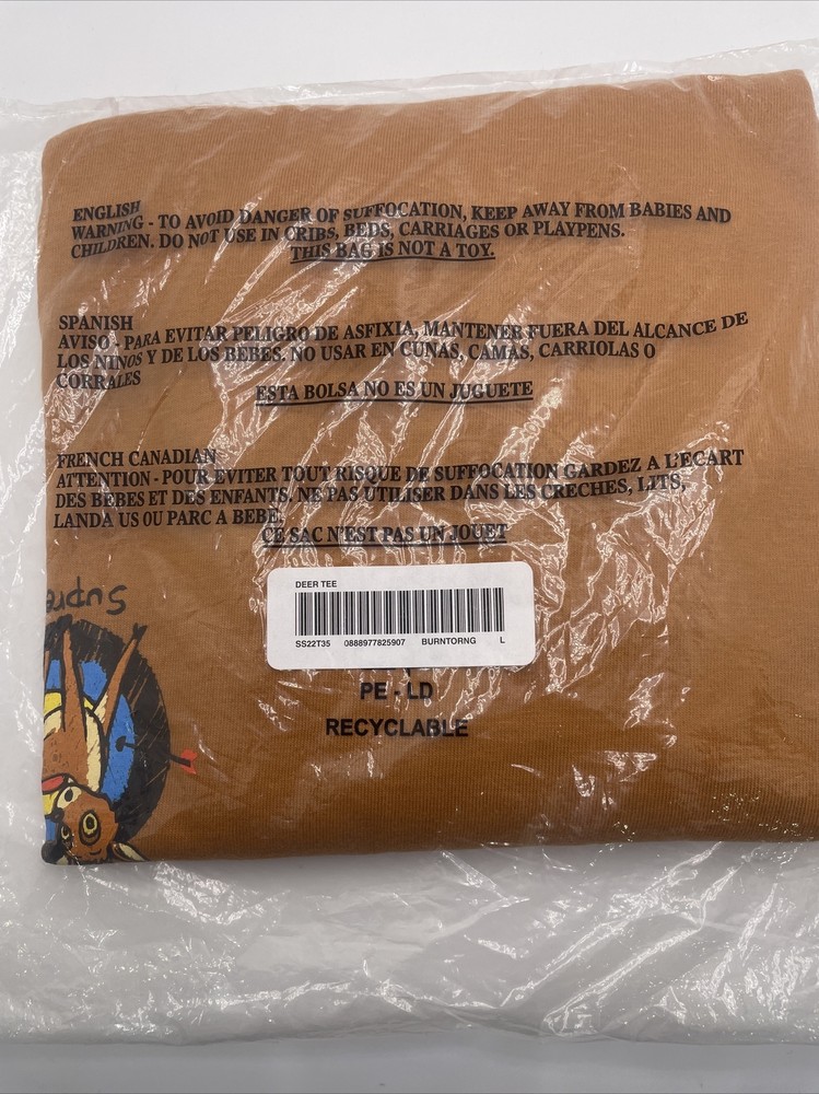 Supreme Deer Tee Orange Large SS22T35 Brand New Sealed