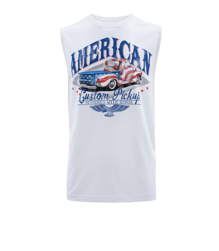 Way To Celebrate Men’s White American Custom Pickup Graphic Muscle Tank Top