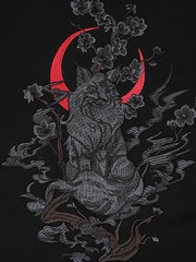 Niepce Dark Kitsune with Cherry Blossoms Embroidery Japanese Streetwear Tee