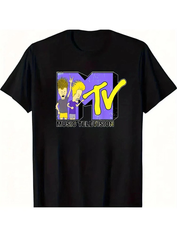 Vintage 90s Cartoon Duo T-Shirt Retro Music TV Channel Graphic Tee Black
