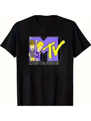 Vintage 90s Cartoon Duo T-Shirt Retro Music TV Channel Graphic Tee Black