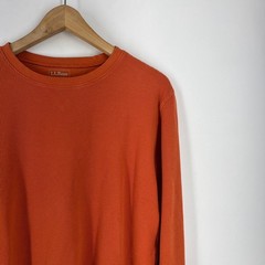 LL Bean Mens Burnt Orange Waffle Knit Long Sleeve Thermal Crewneck Shirt Size L