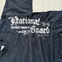 Grunge Vintage National Guard Military Graphic Print Black Crewneck Tee XL