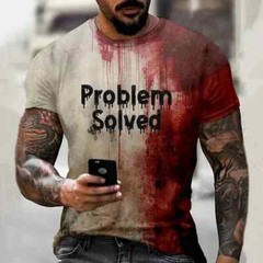 Men’s T Shirts Problem Solved Bloody Print Tees Fashion Horrible Halloween Short