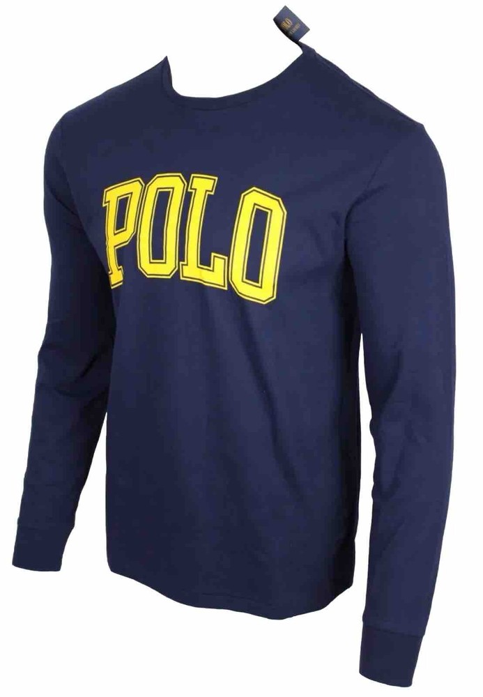 Polo Ralph Lauren Men’s Long Sleeve T Shirt Arch Logo Small Navy Yellow NWT 🔥