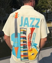 Jazz Music Hawaiian Shirt for Men, Short Sleeve Button Down with Musical Inst…