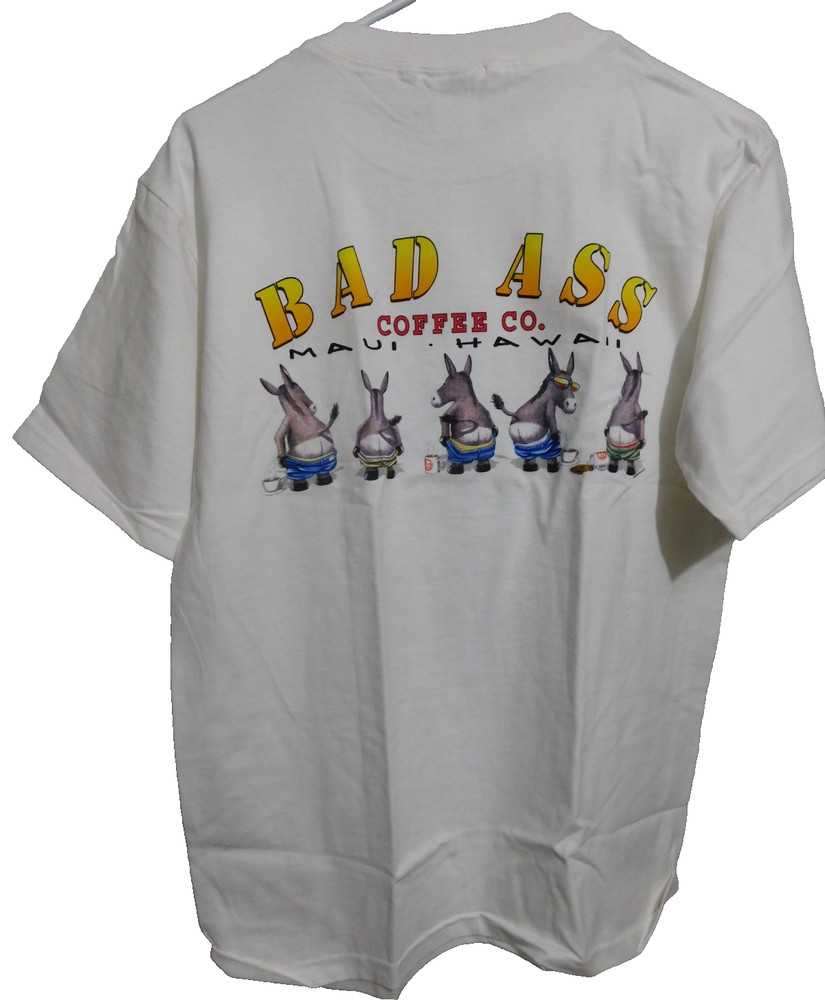 Bad Ass Coffee Company Maui Hawaii T-shirt 36″ Chest M NOS USA Fabric/Print