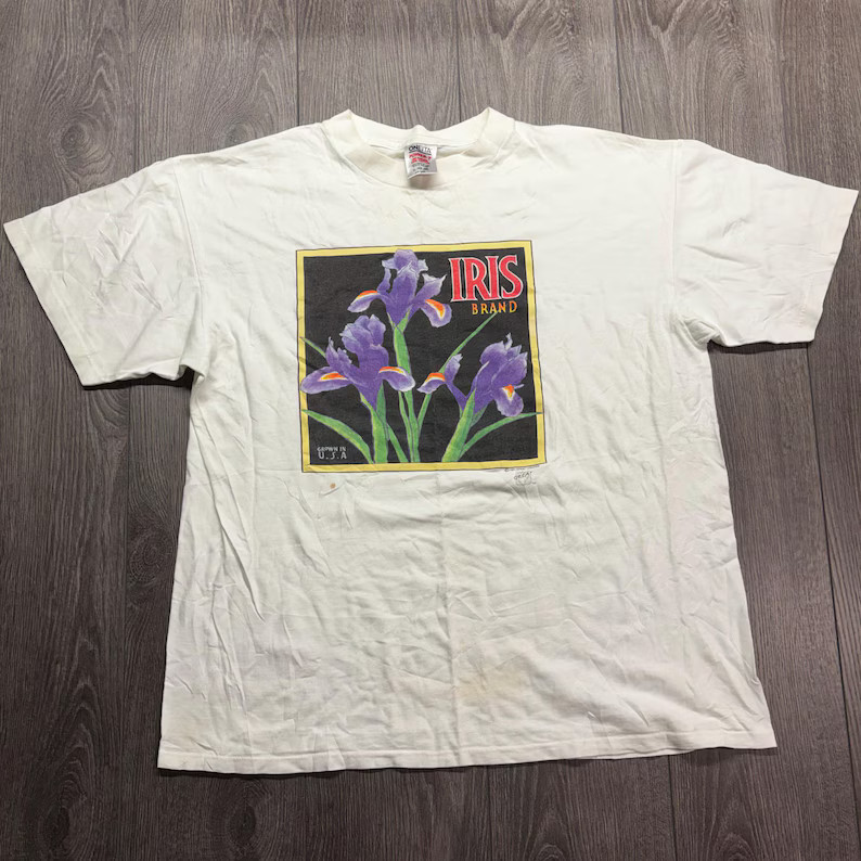 Vintage Cute Iris Flower Comfort Tee Shirt XL Soft Unisex Graphic Top