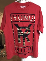 YRN Yung Rich Nation YR Logo Size Extra Large XL T-shirt Red W/Gold Foil Black