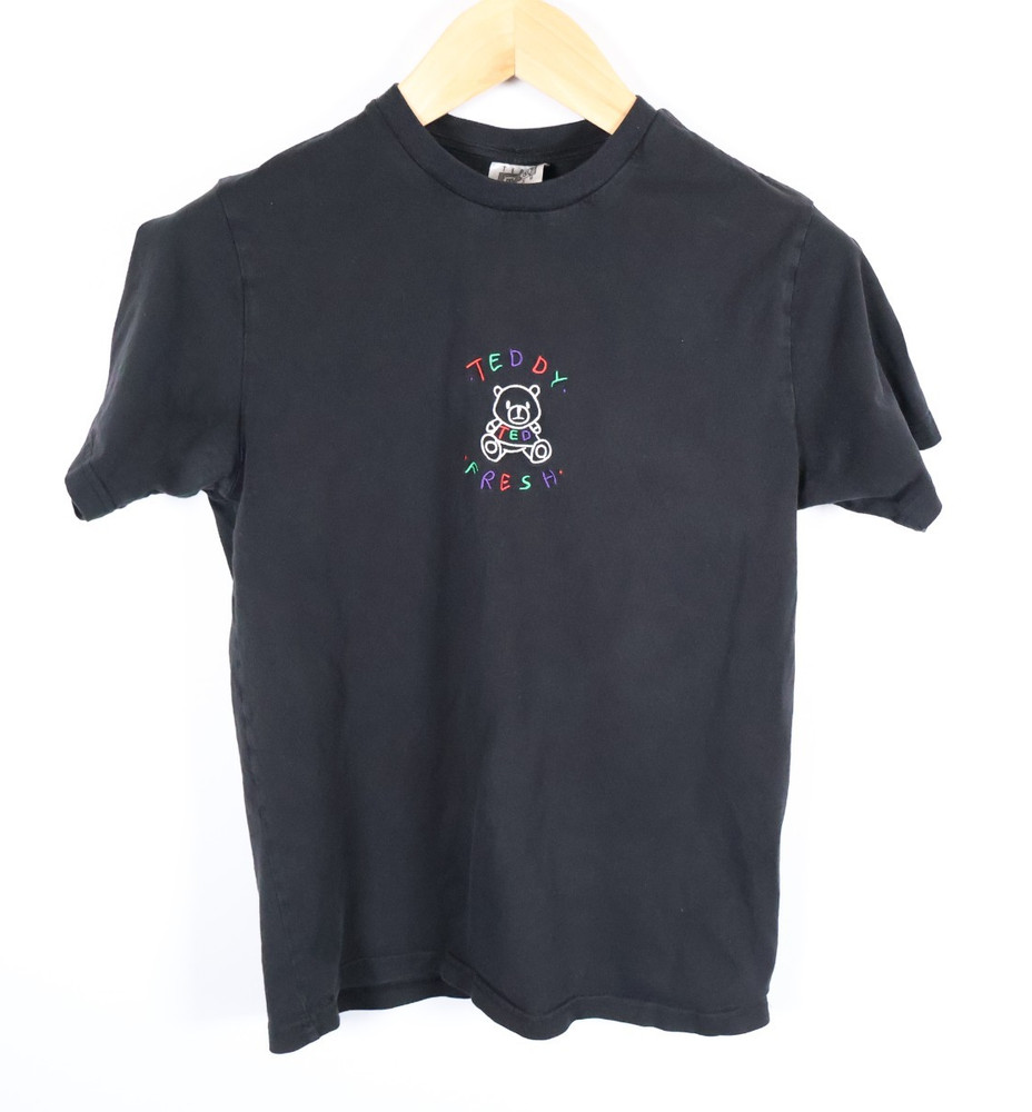 Teddy Fresh T-Shirt Men’s Small Black Embroidered Bear Logo Streetwear Crewneck