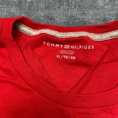 ​Tommy Hilfiger T Shirt Mens XL Red Spellout Logo Stretch Crew Neck Summer Tee