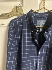 St. John’s Bay Button Up Shirt CLASSIC Easy Care Blue Plaid Quick Dry Large 46w