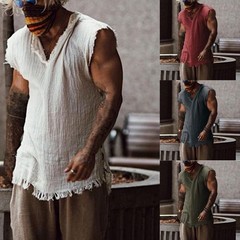 Men Vest Solid Color Casual Leisure Individual Old Style Loose Type Ripped Edge