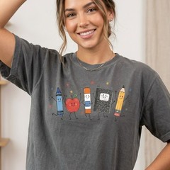 Cute Teacher Doodle Shirt, Comfort Colors ool Supplies Tee, school Teacher Shirt